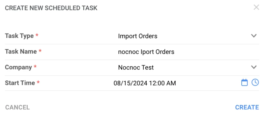 Create Scheduled Task — Import Orders
