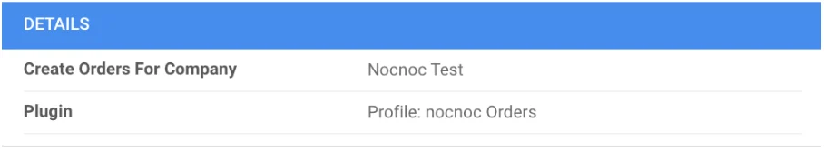Details panel — Order import task configuration