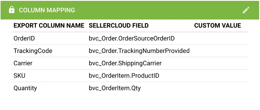 Column Mapping — Tracking export fields