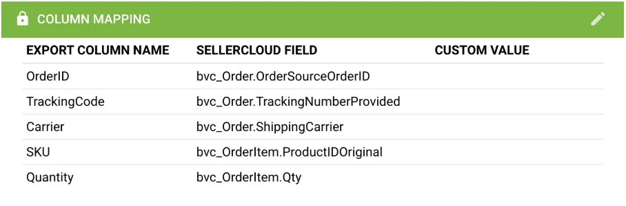 Column Mapping — Tracking with ProductIDOriginal