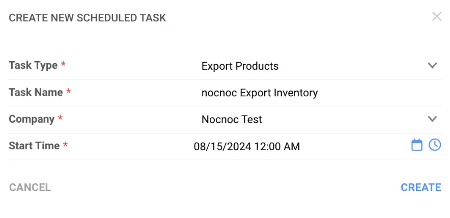 Create Scheduled Task — Export Products