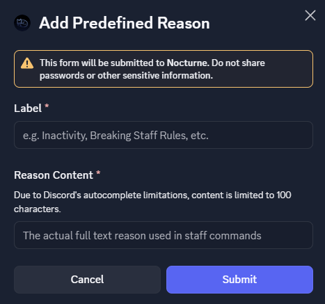 Config Reasons: Add Config Reasons: Add