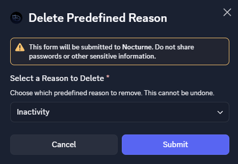 Config Reasons: Delete Config Reasons: Delete