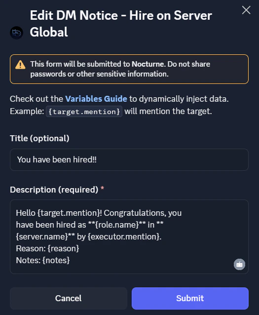 DM Notice Edit Modal DM Notice Edit Modal
