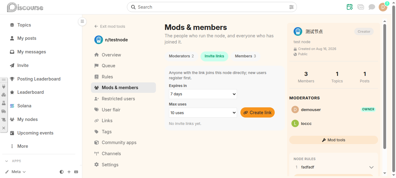 Mod tools — invite links