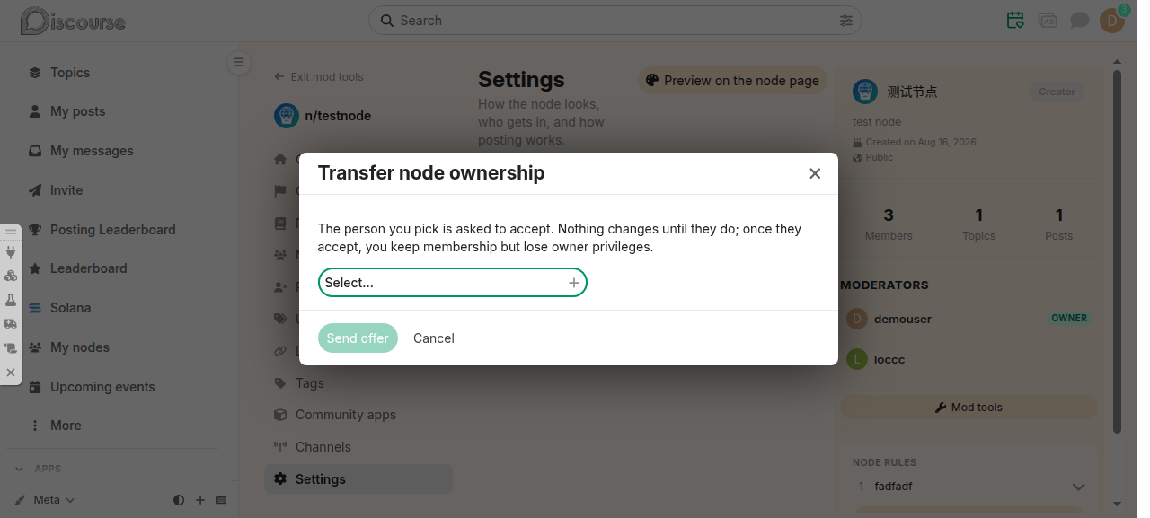 Transfer node ownership