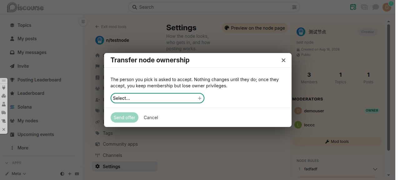 Transfer node ownership