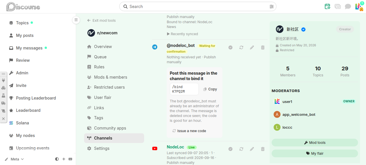 Binding a Telegram channel