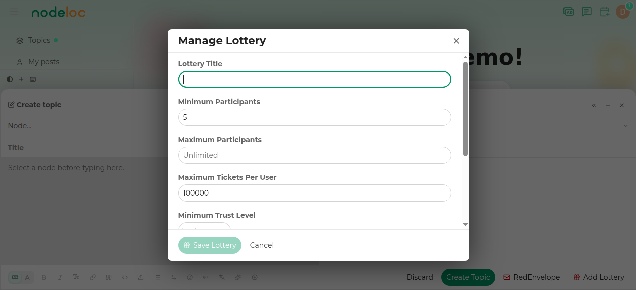 Add lottery settings window