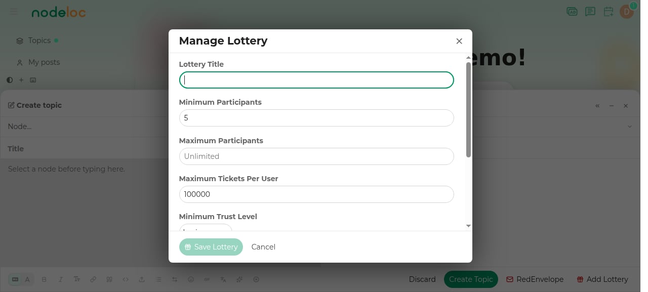 Add lottery settings window