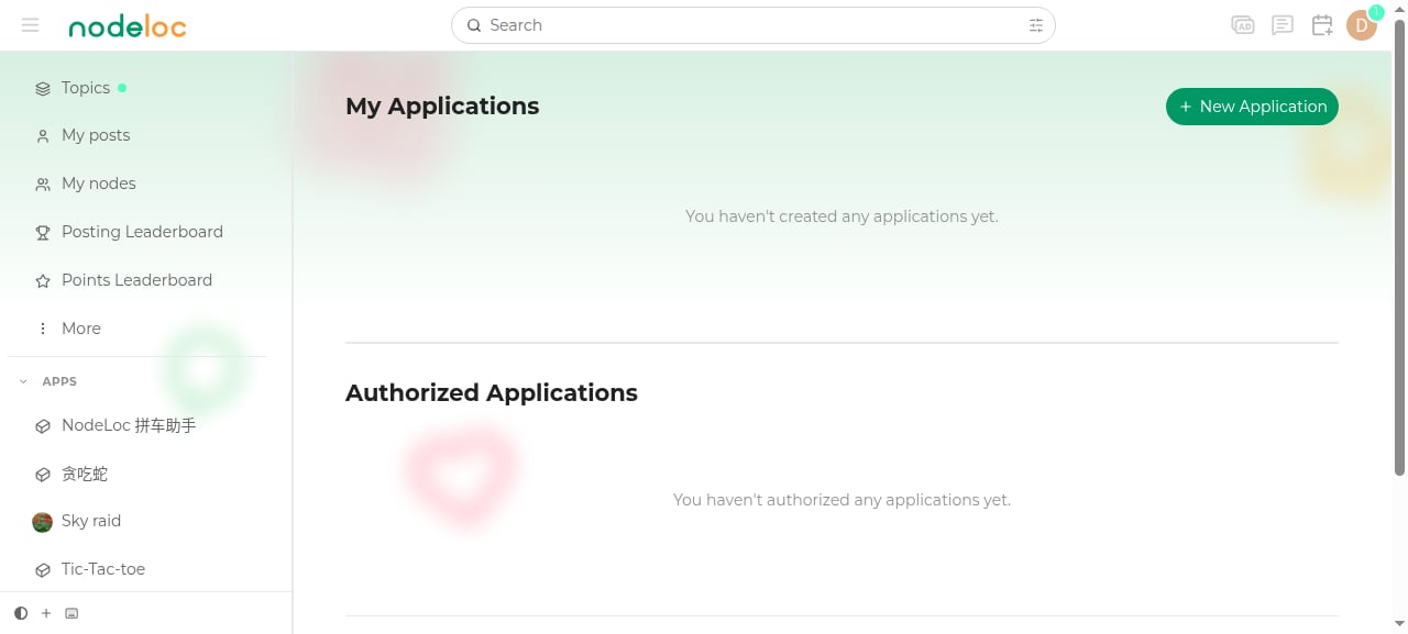 OAuth app management page