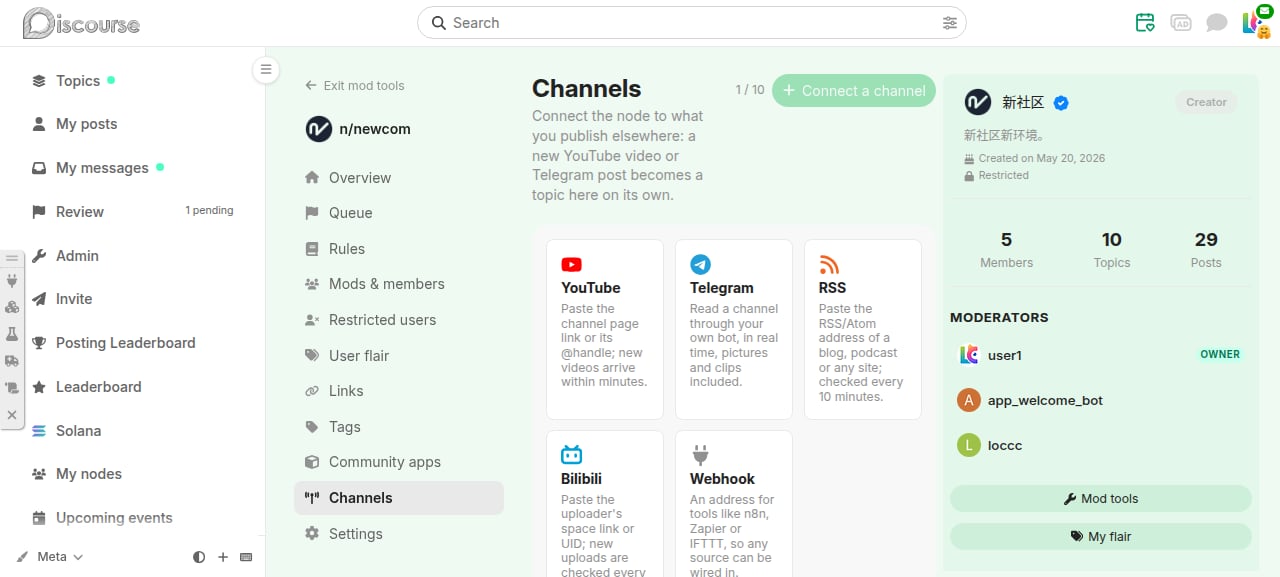 Connect a channel — pick a type