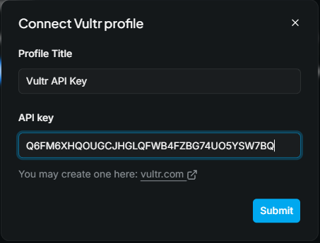 Vultr Create Profile Key