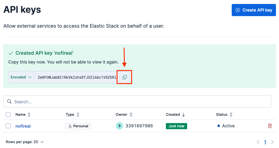 NOFire AI Elastic Api Key Copy Pn