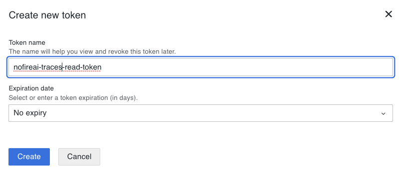 NOFire AI Grafana Cloud Traces Access Policy Token Form Portal Pn