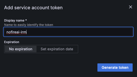 NOFire AI Grafana Irm Grafana Stack Service Account Token Generate Pn