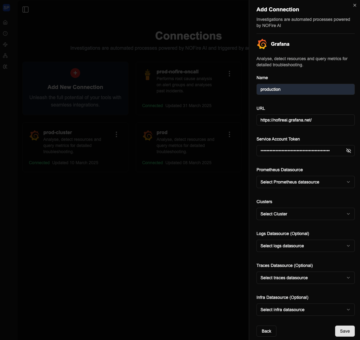 NOFire AI Grafana Select Datasources Pn