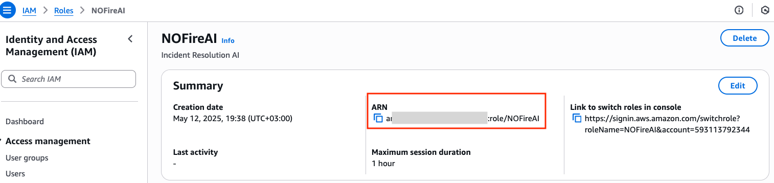 NOFire AI Iam Summary Copy Arn Pn