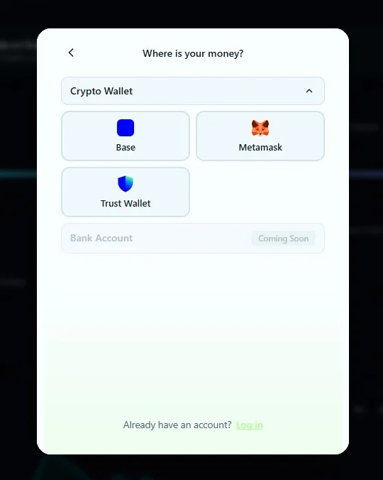 Blink deposit flow showing wallet connect screen with wallet options