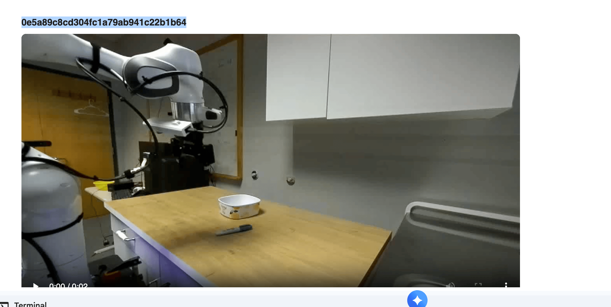 Notebook result showing a robot-arm video matched by Dataset Studio search