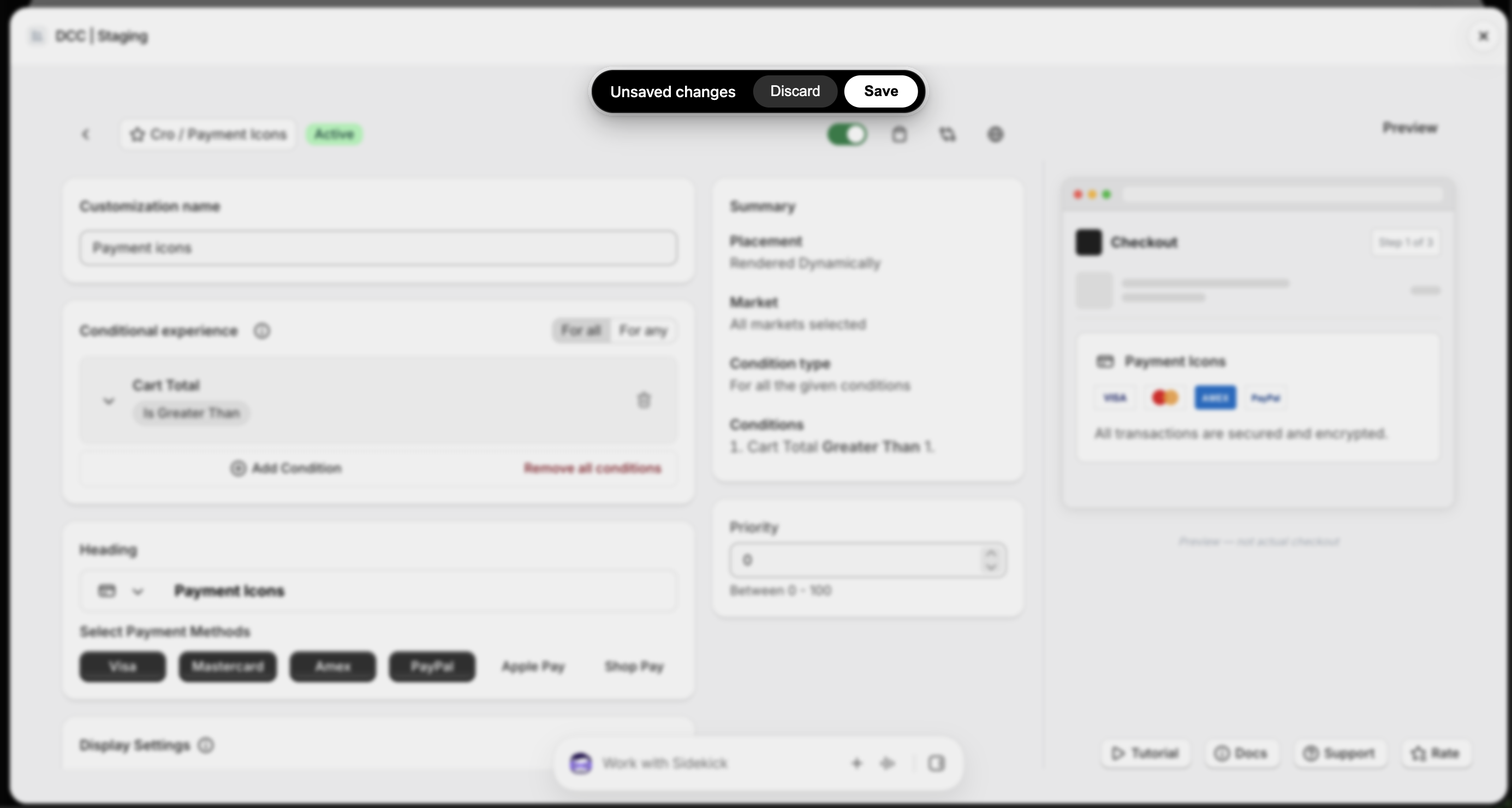 Payment Icons Unsaved Changes Focus