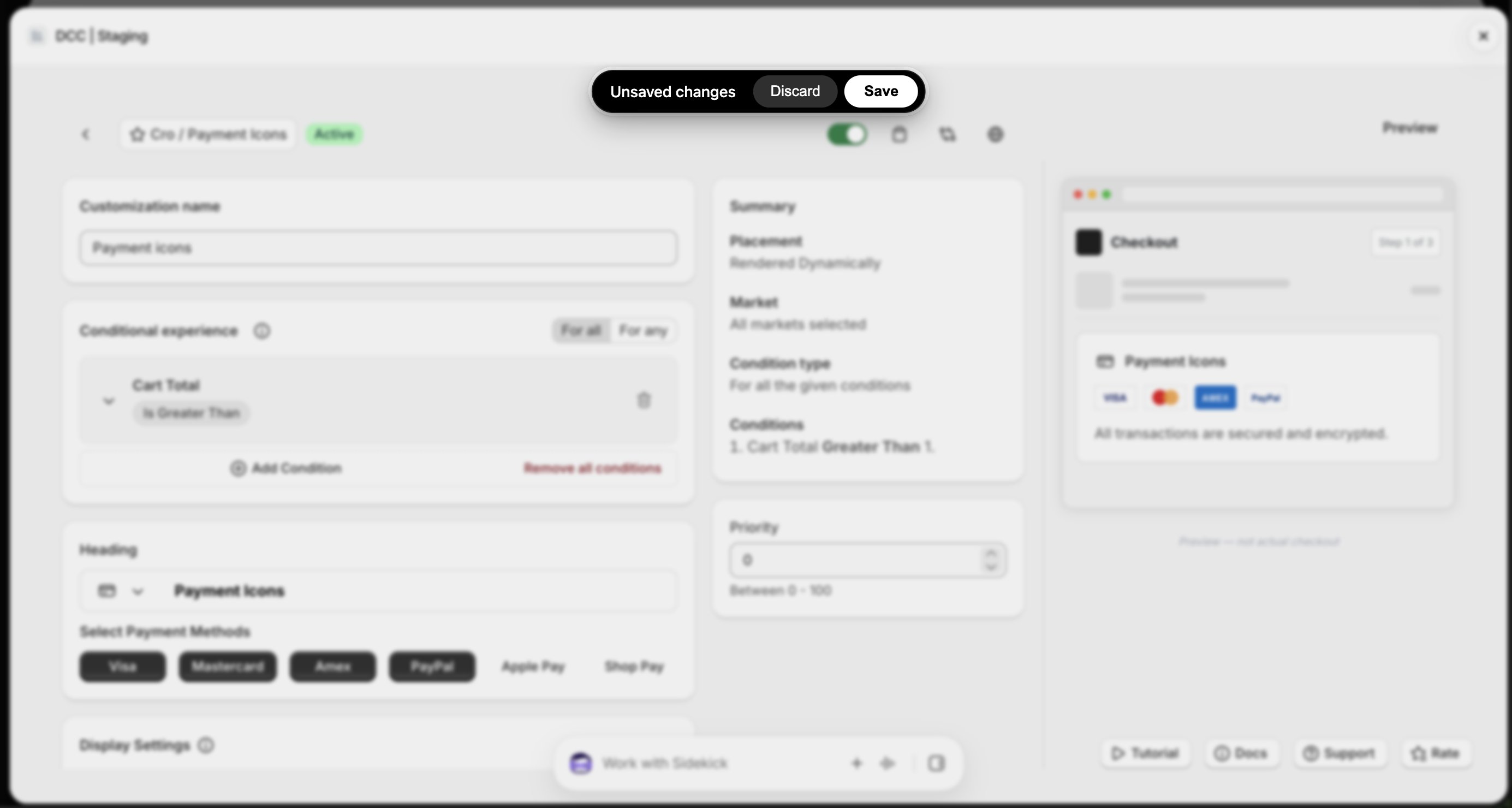 Payment Icons Unsaved Changes Focus