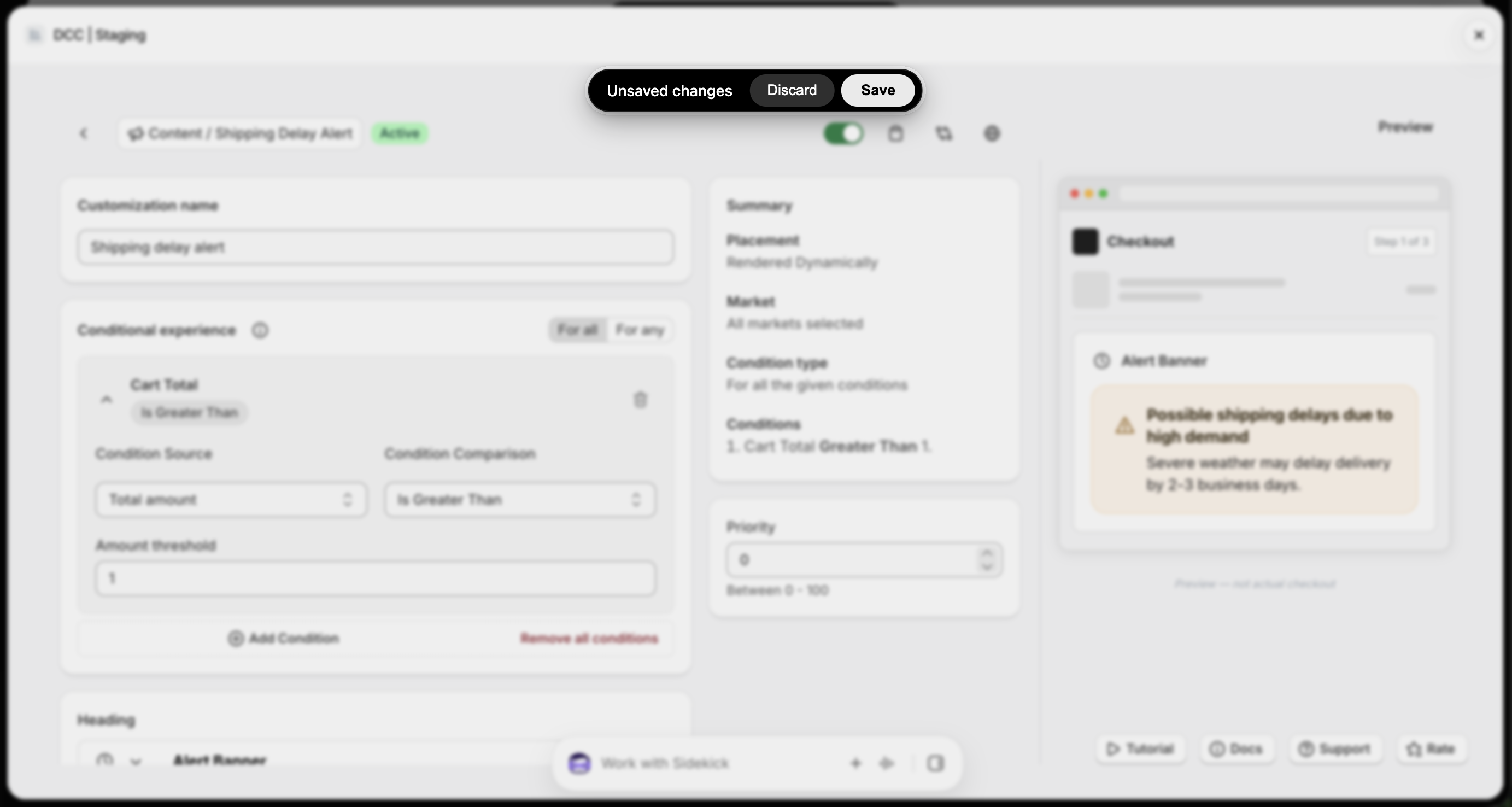 Shipping Delay Unsaved Changes Focus