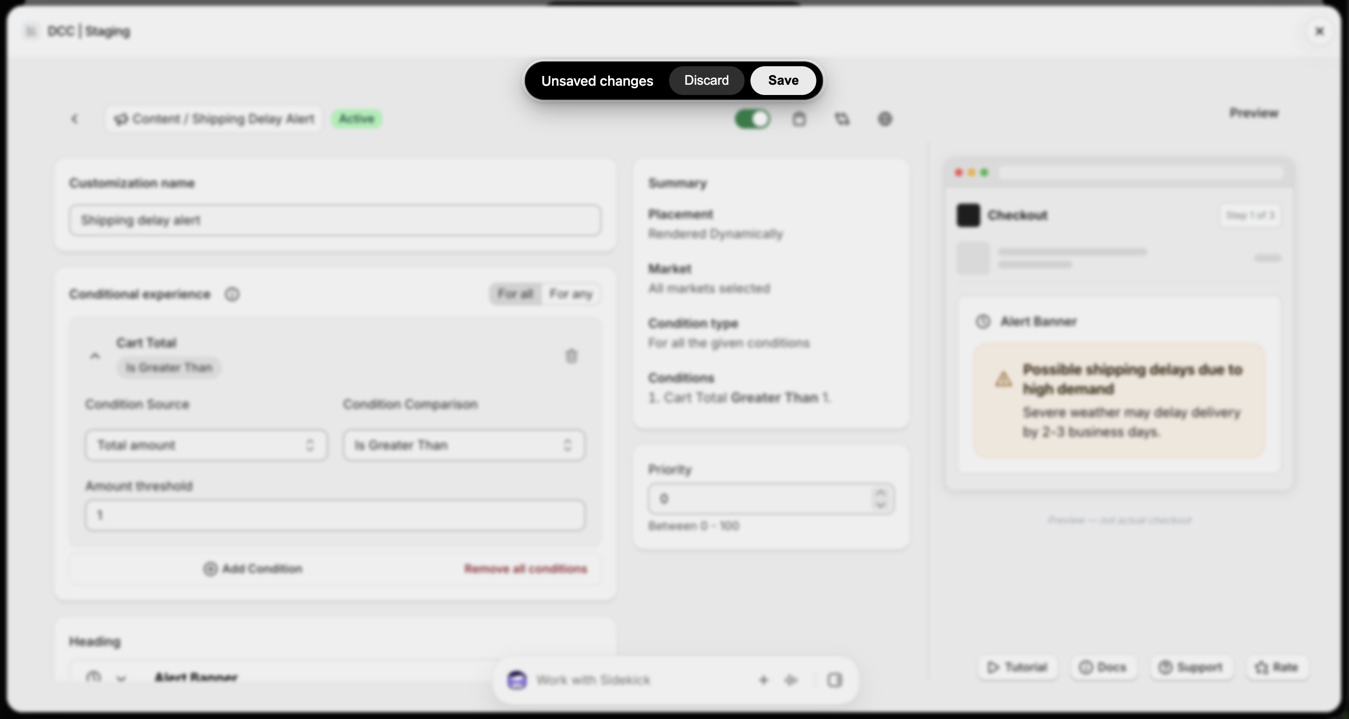 Shipping Delay Unsaved Changes Focus