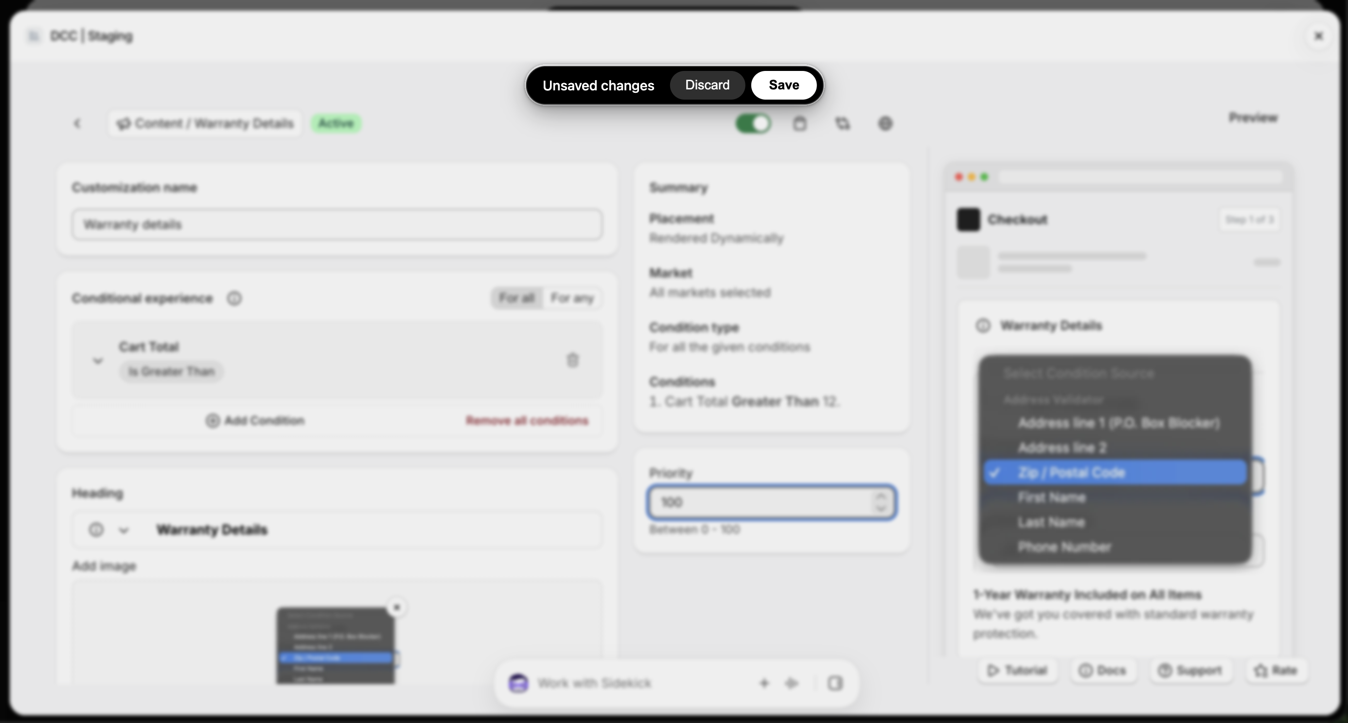 Warranty Unsaved Changes Focus