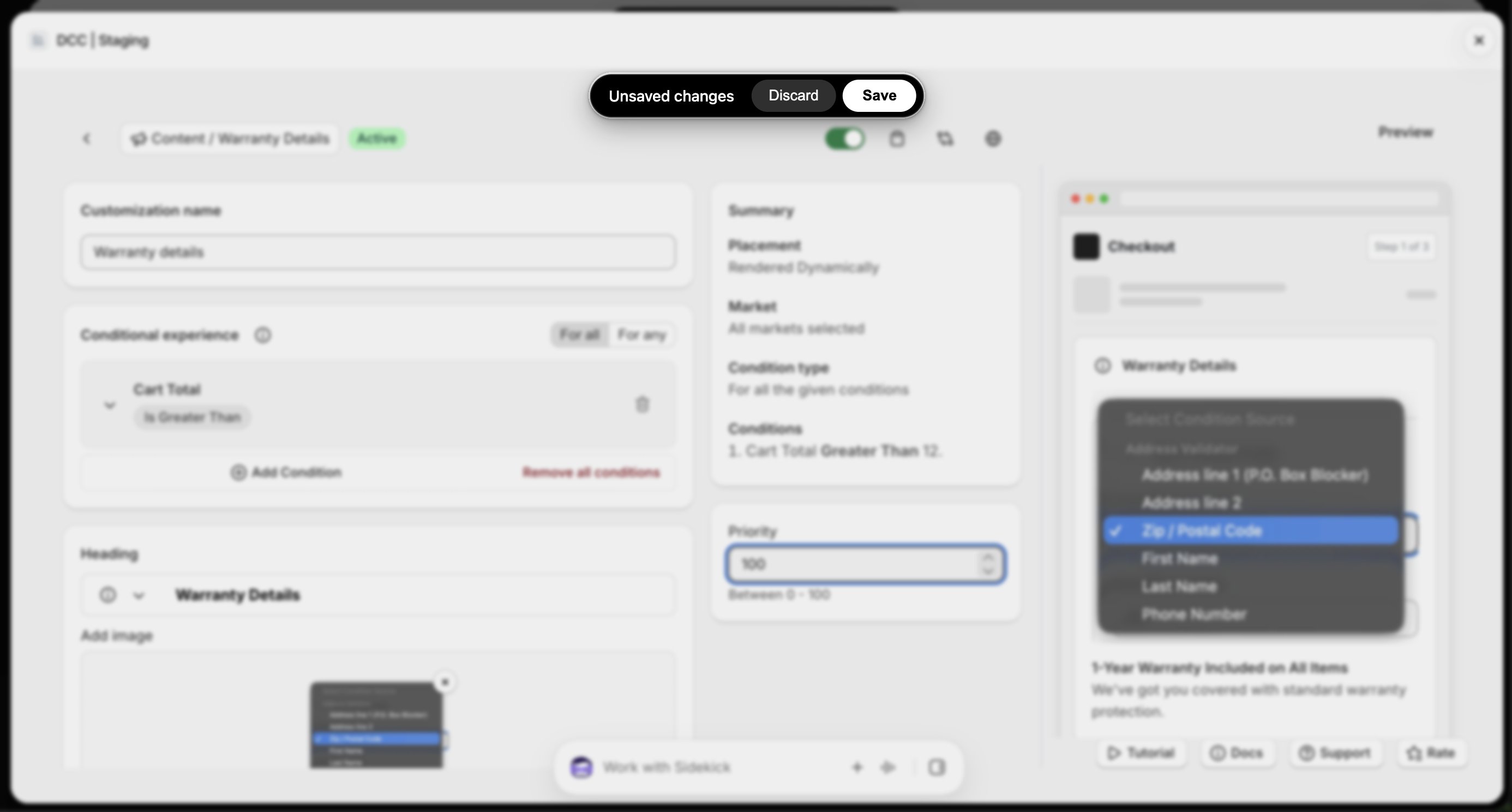 Warranty Unsaved Changes Focus