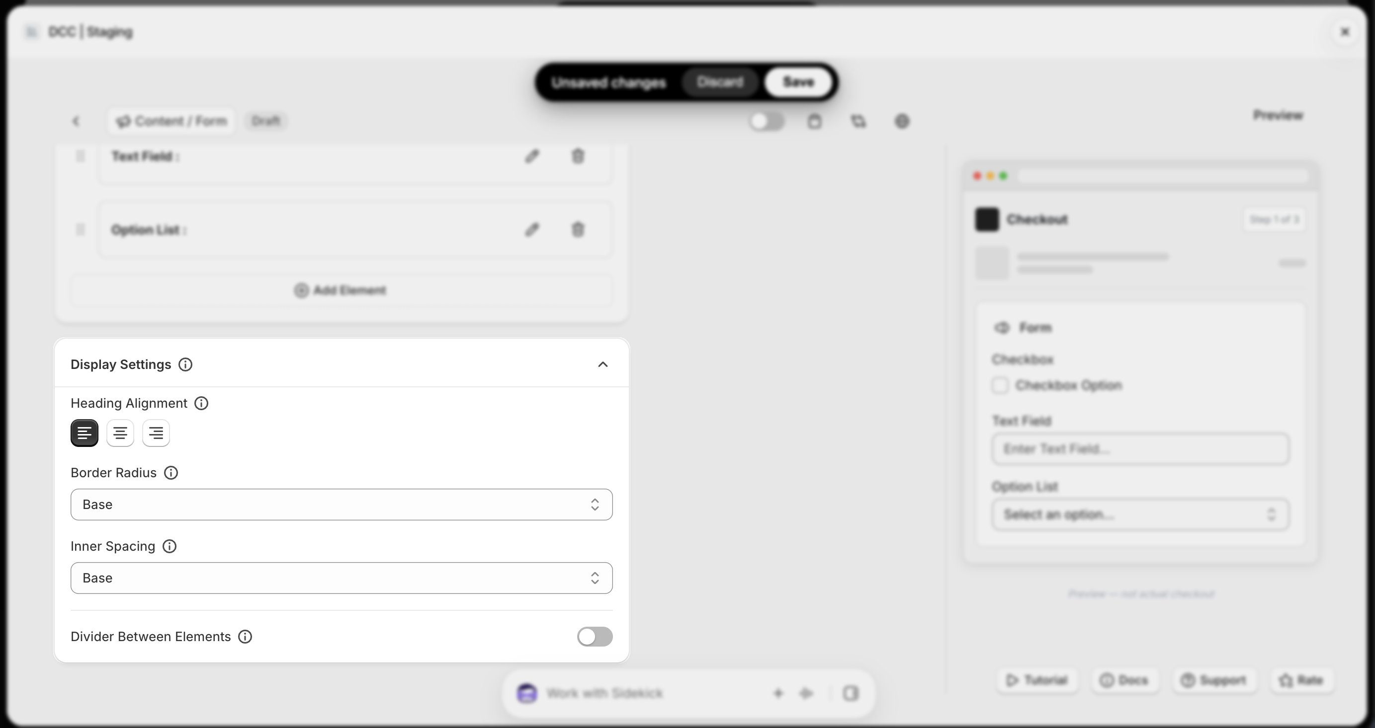 Form Display Settings Focus