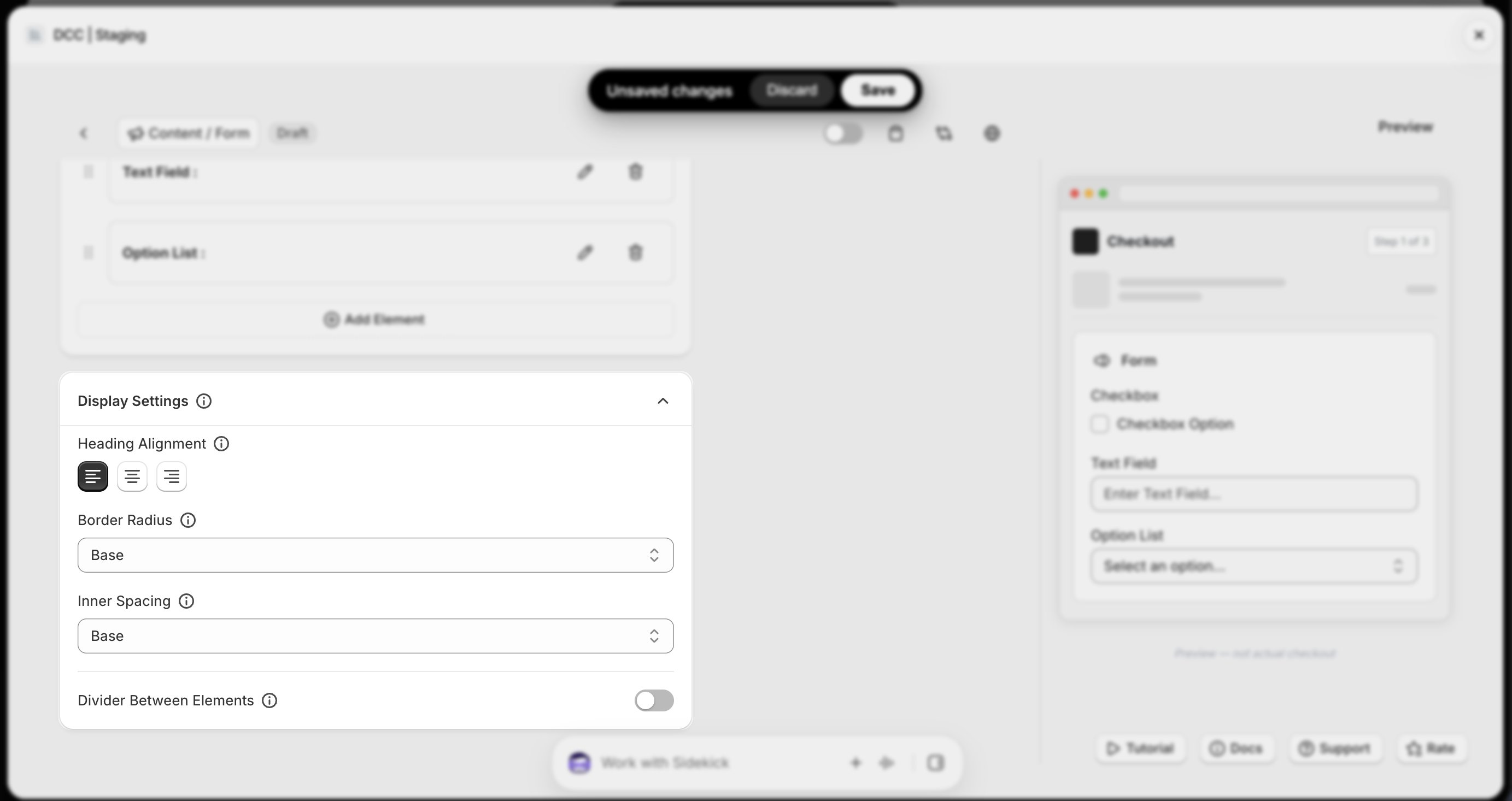 Form Display Settings Focus