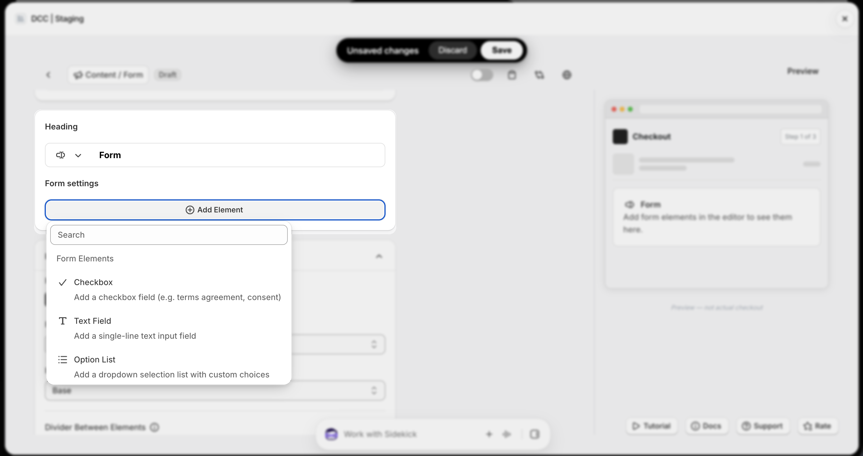 Form Heading Settings Add Element Focus