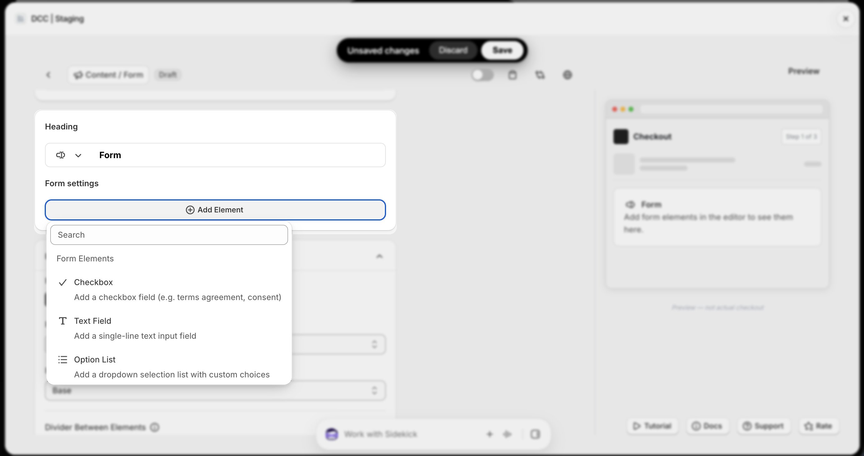 Form Heading Settings Add Element Focus