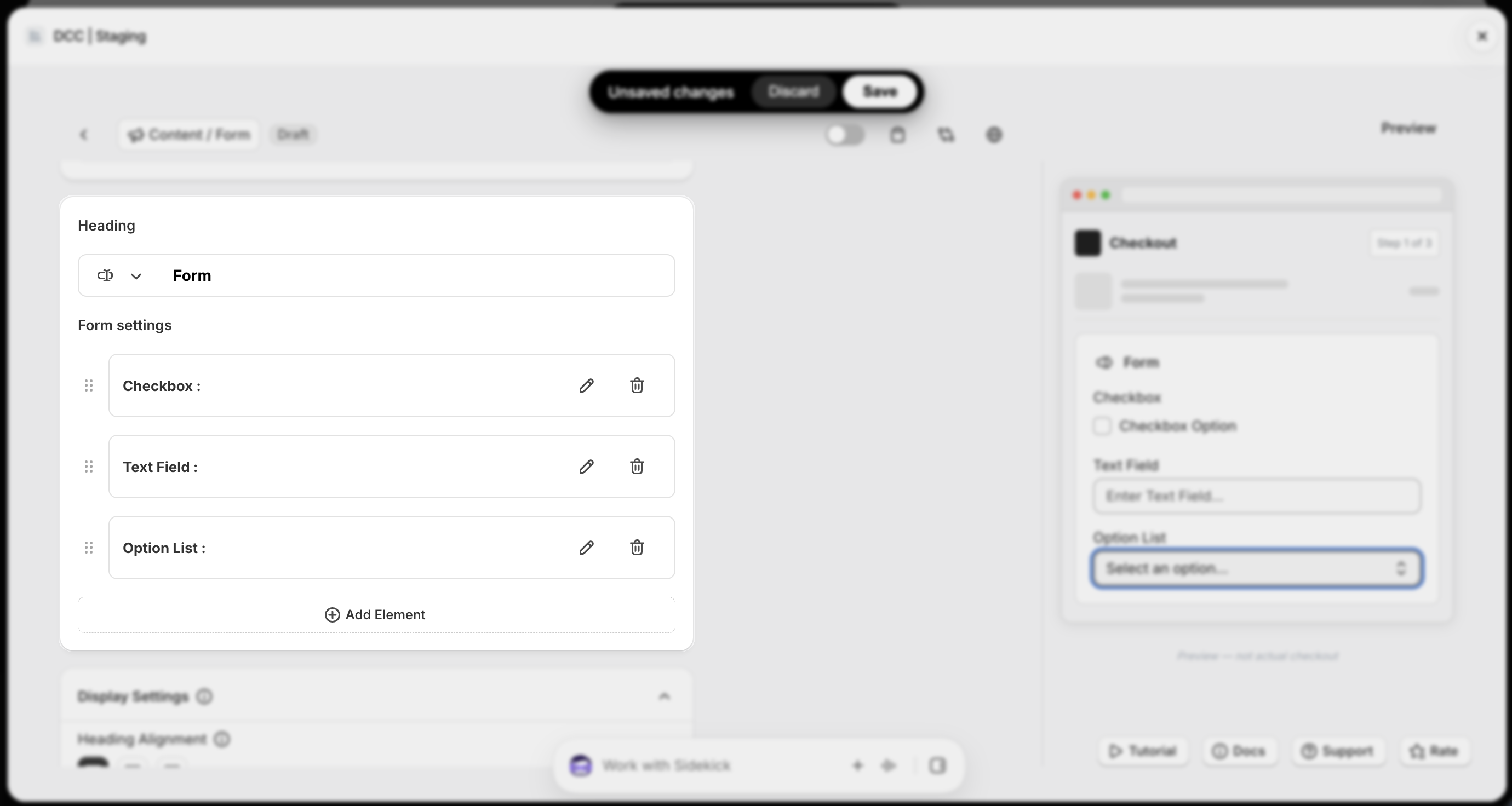 Form Heading Settings Focus