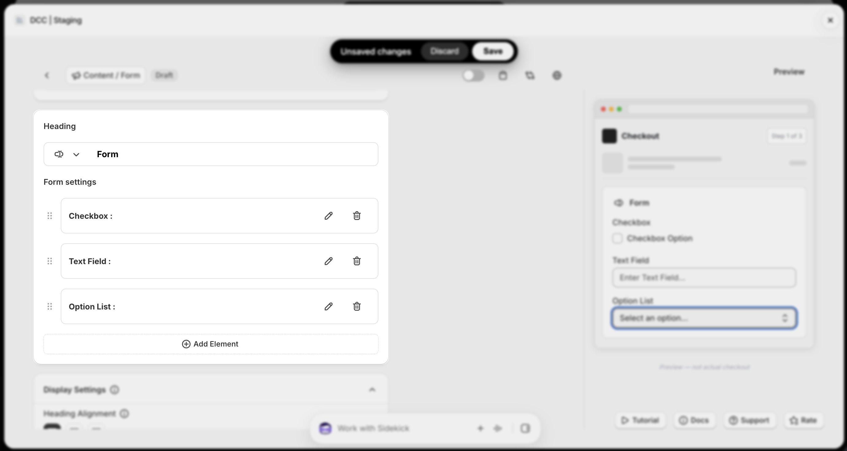 Form Heading Settings Focus