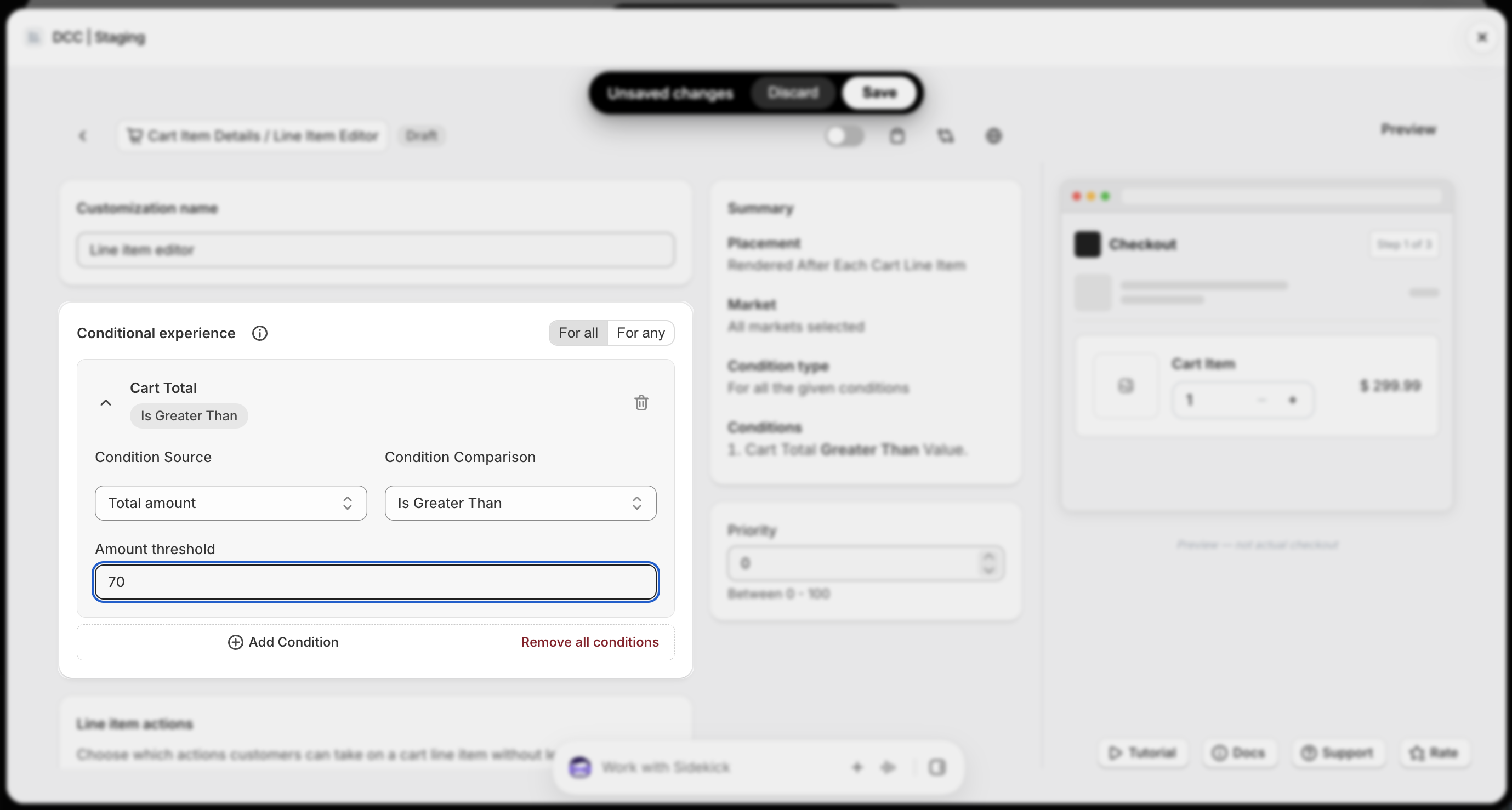Line Item Conditional Experience Focus