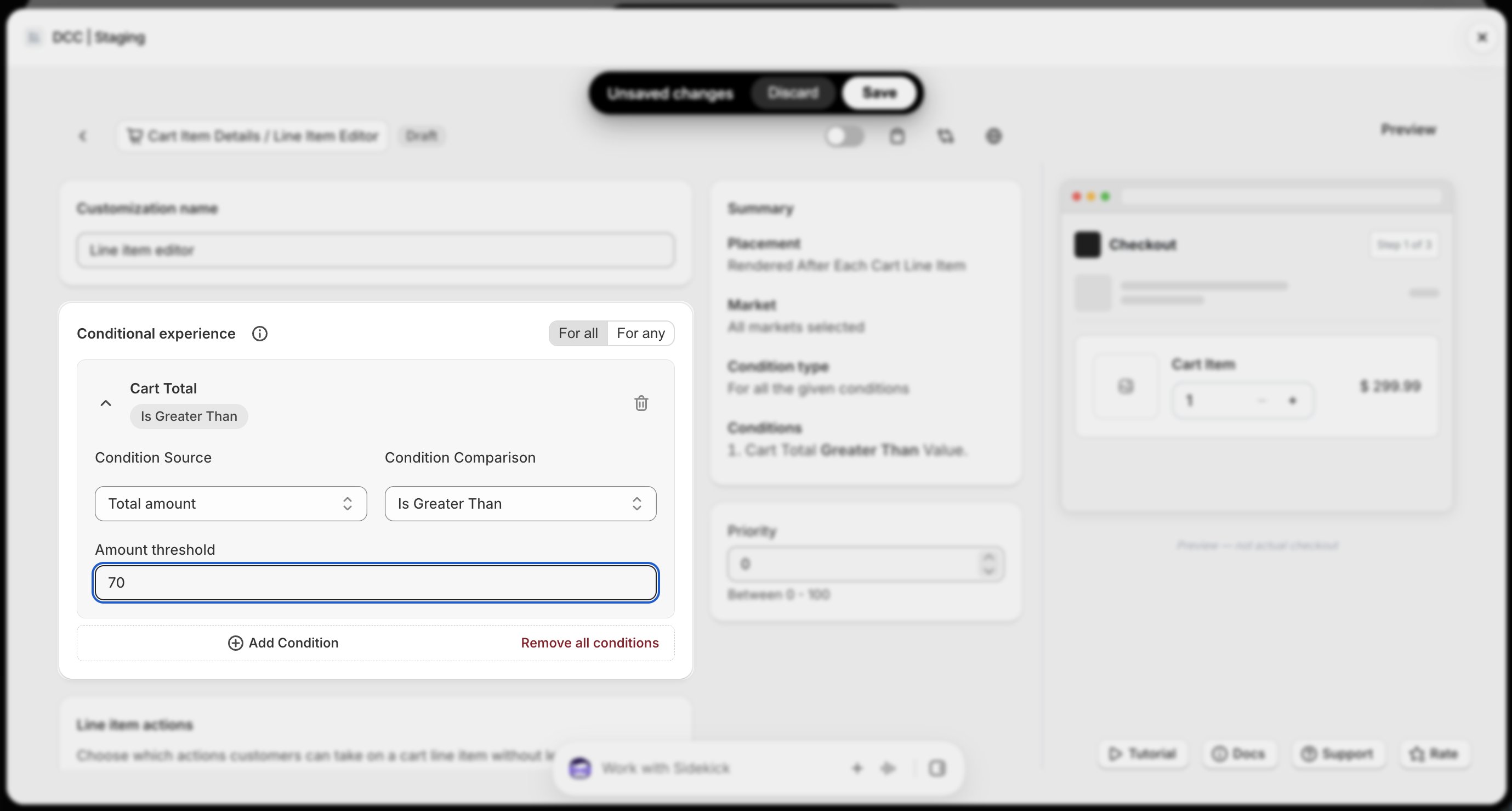 Line Item Conditional Experience Focus