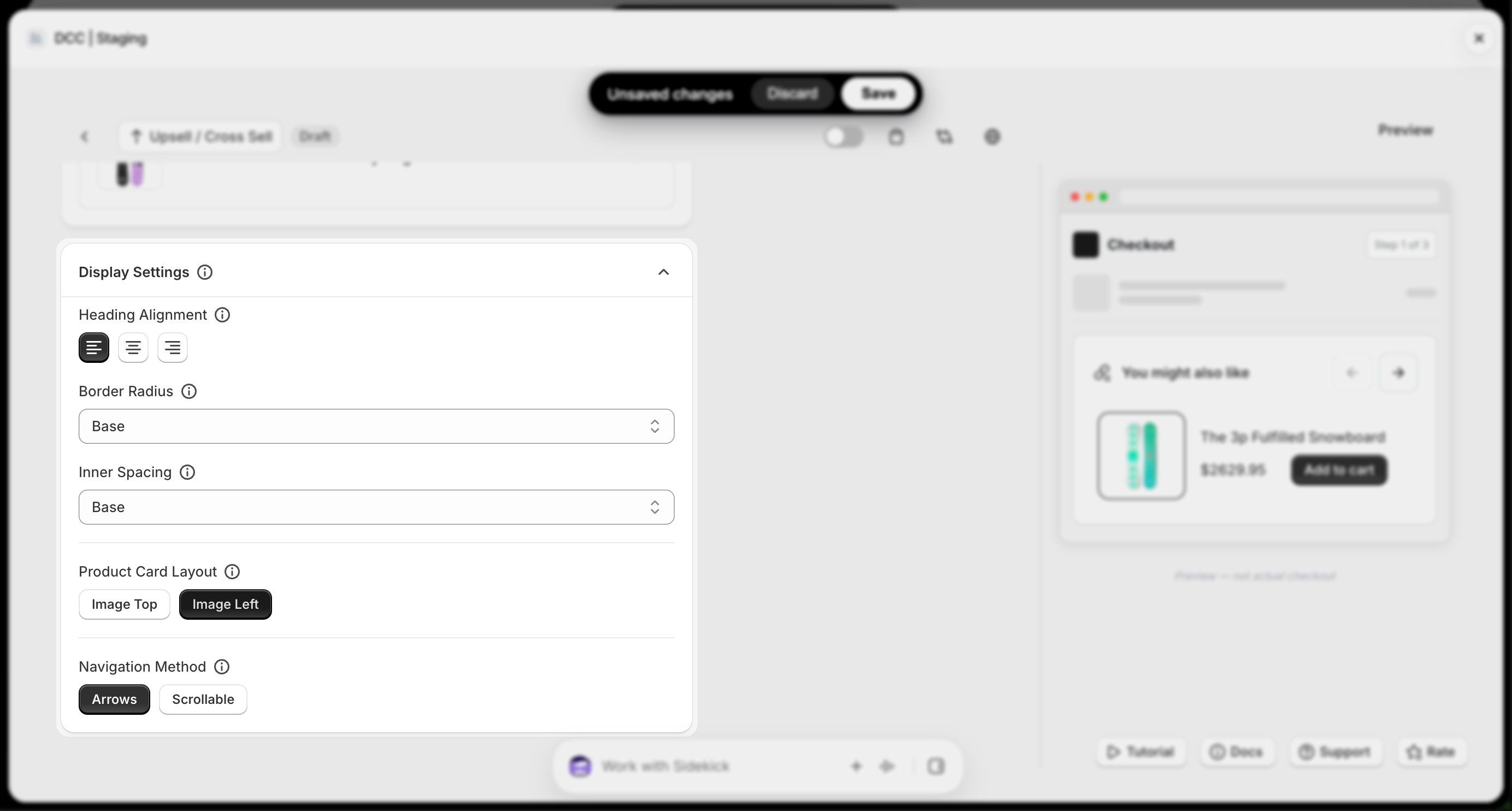 Crosssell 5 Display Settings