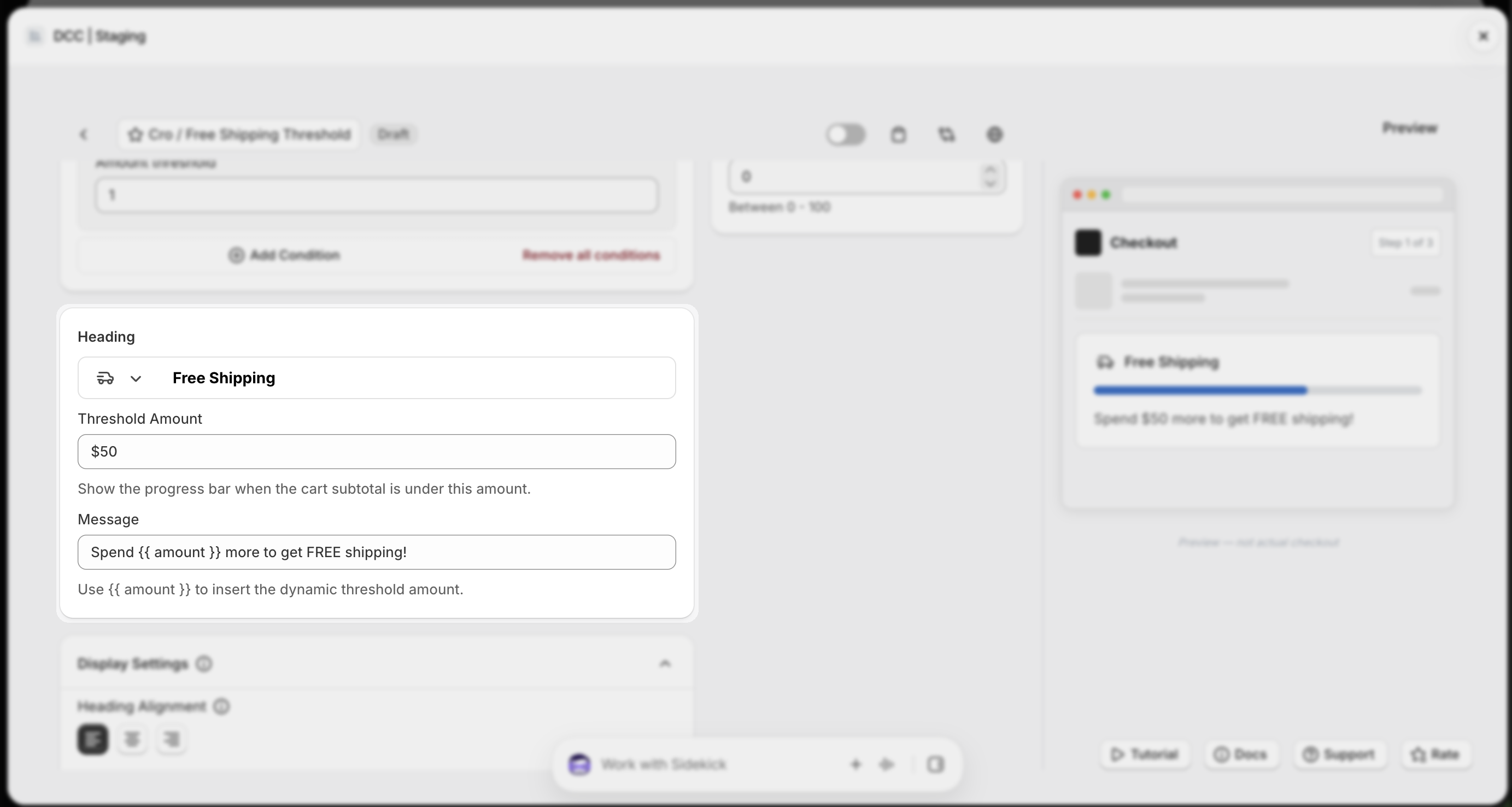 Freeship 4 Heading Threshold Message
