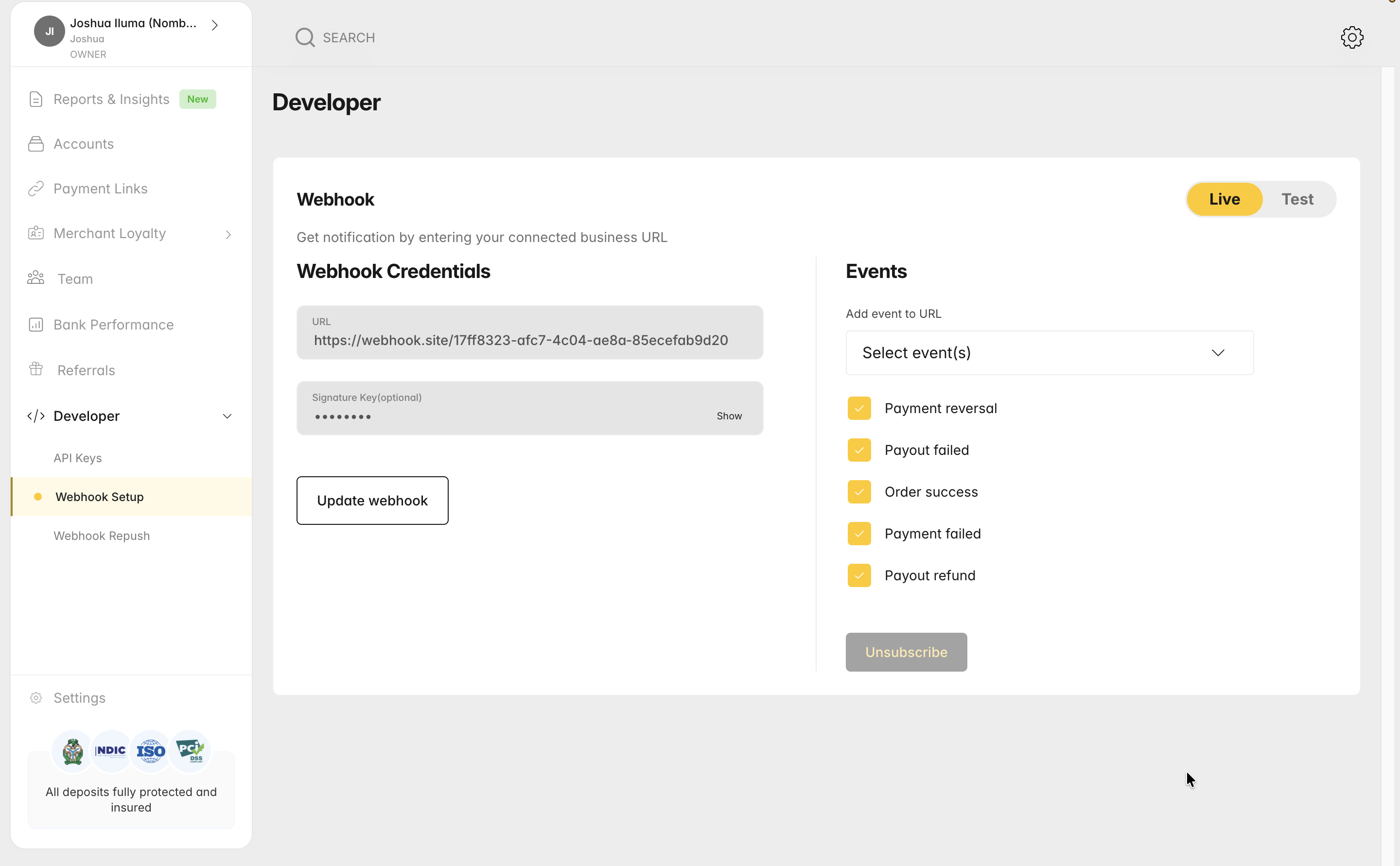 Setting up webhooks - Nomba Developers