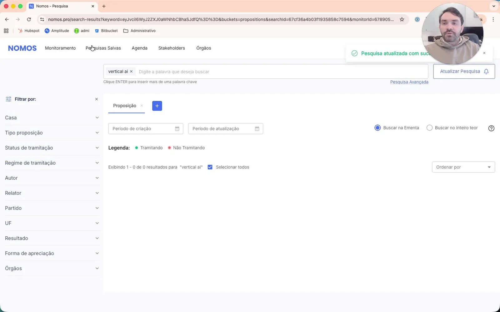 Botão de atualizar a pesquisa