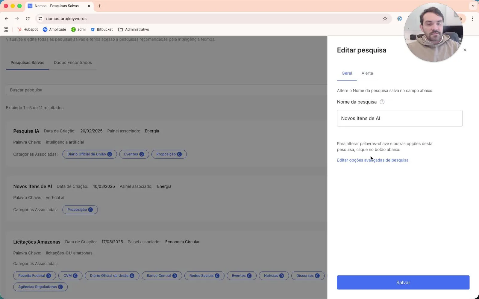 Pesquisa salva já atualizada