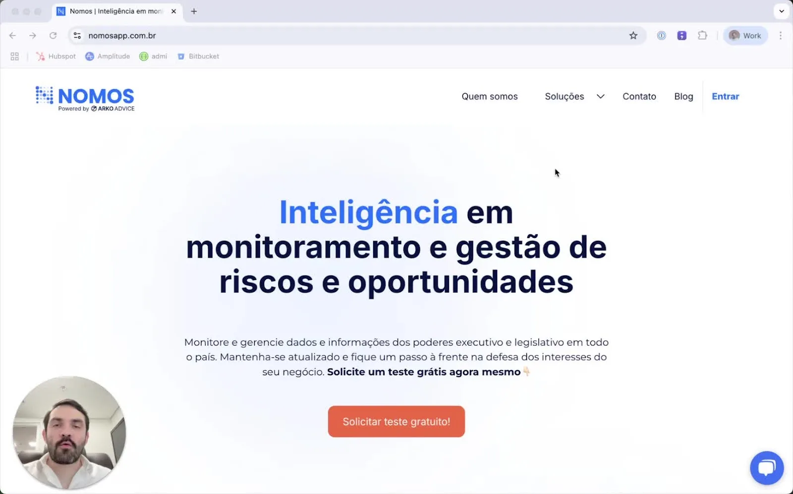 Tela de login da plataforma Nomos