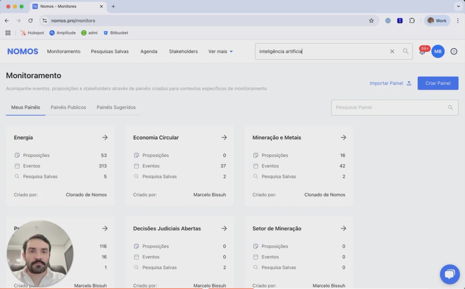 Busca por um tema na barra superior
