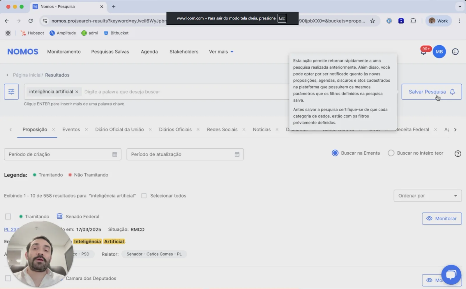 Resultado da busca com a opção de salvar