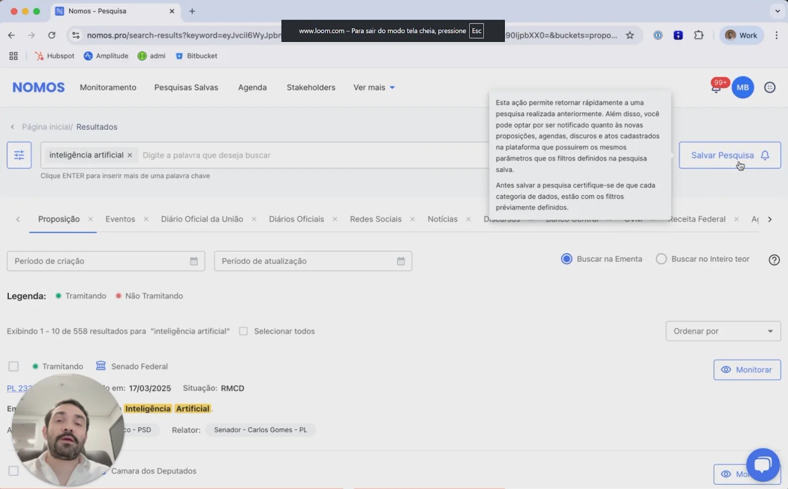 Resultado da busca com a opção de salvar