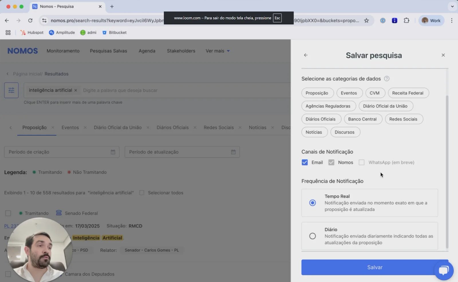 Configuração de alertas da pesquisa