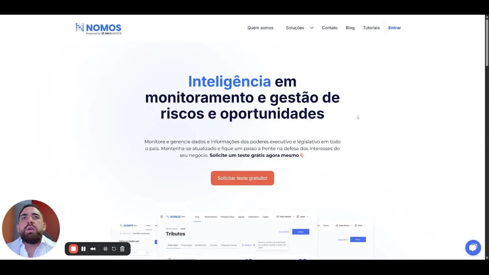 Tela de login da plataforma Nomos