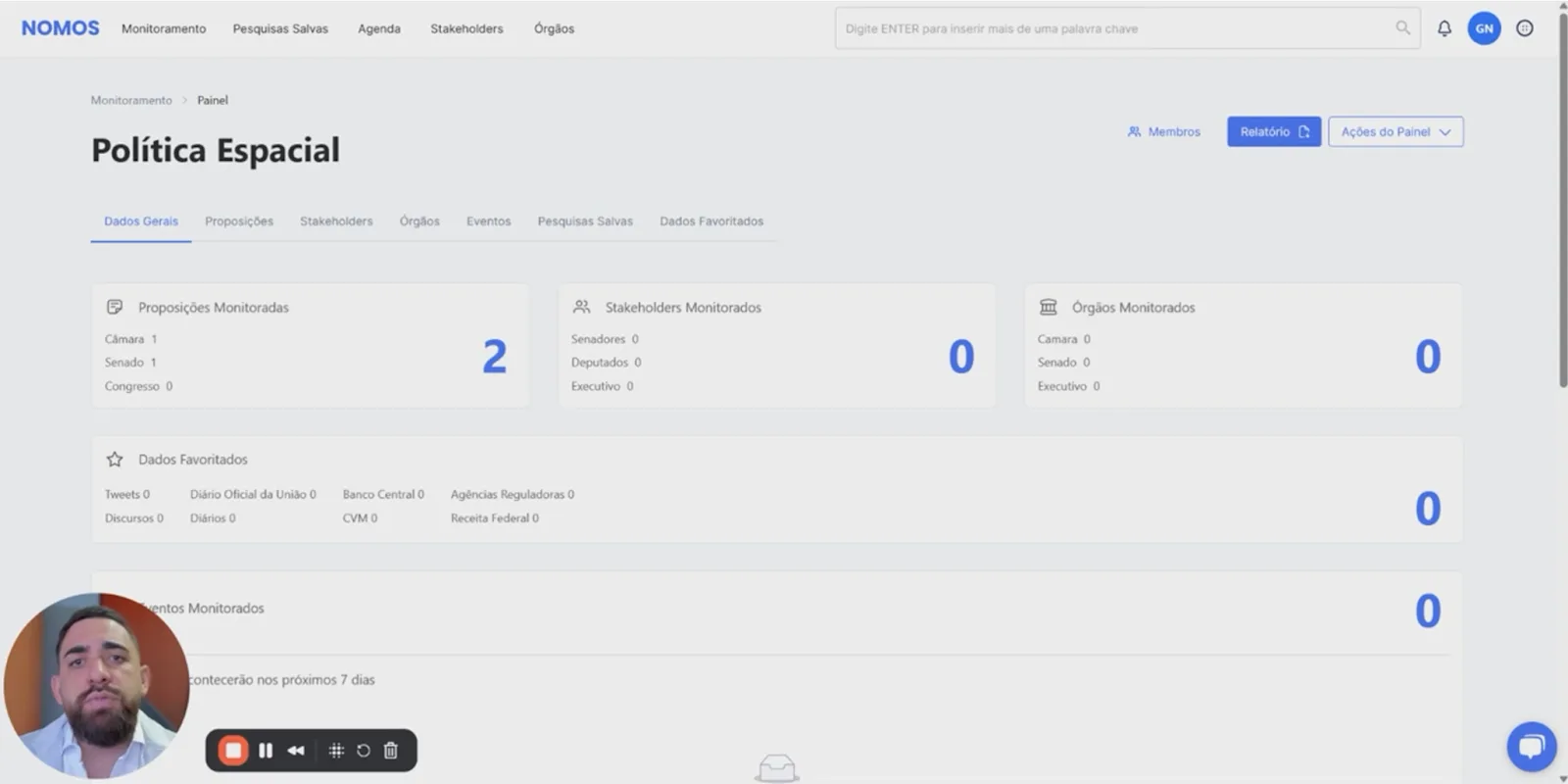 Painel com as proposições importadas